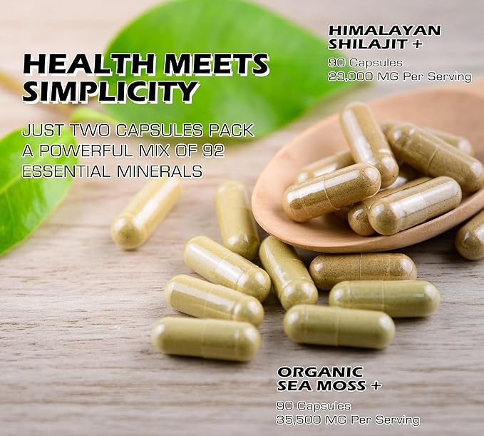 Shilajit 9000mg Sea Moss 17500mg Ginger &amp Black Seed Oil 4000mg Ashwagandha 5000mg Rhodiola Rosea 1000mg Panax Ginseng 1500mg All in 1 Supplement - Sea Moss &amp Shilajit Vitality Bundle