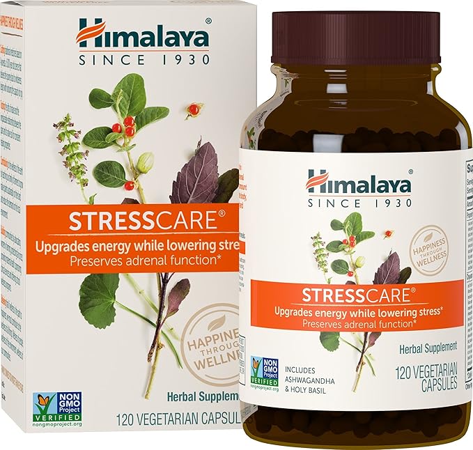 Himalaya StressCare 30 Day Supply - Herbal Adrenal Support for Calming Relaxation Stress Relief Energy Support and Occasional Sleeplessness - Vegan Non-GMO Gluten Free 120 Capsules