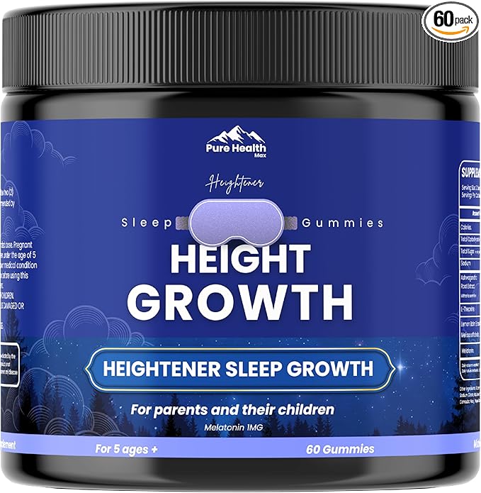 Heightener Height Growth Sleep Gummies - Vitamins to Grow Taller for True Height Potential Natural Height Booster Increase Supplement for Kids and Adults | Calcium &amp Melatonin Multivitamin - 60 G