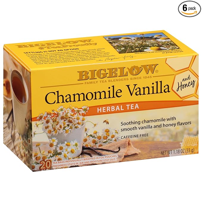Bigelow Tea Chamomile Vanilla with Honey Herbal Tea Caffeine Free Tea with Chamomile Vanilla 20 Count Box (Pack of 6) 120 Total Tea Bags
