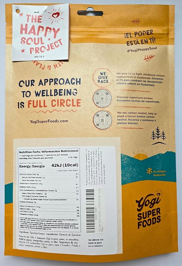 Yogi Super Foods 16oz Blue Spirulina Powder Made from Blue-Green Algae Extract - Superfood Plant Rich Source of Protein for Immune Support Energy Natural Food Coloring for Baking - 1lb Bag