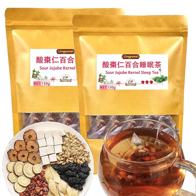 Lingyunxi Sour Jujube Kernel Tea Lily Good Night Tea Help Sleep Sour Jujube Kernel Lily Chinese Herbal Tea Relaxing Happy Mood 酸枣仁茶 酸枣仁百合茶 助睡眠 放松心情 300g/10.6oz