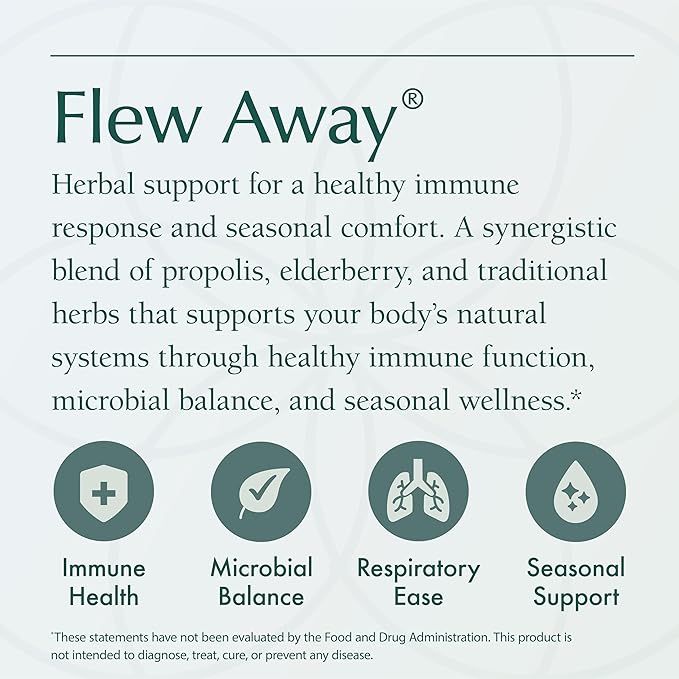 Natura Health Products Flew Away Supplement - Immune System Support &amp Seasonal Defense - Featuring Ginger Elderberry Propolis and Eucalyptus (60 Capsules)