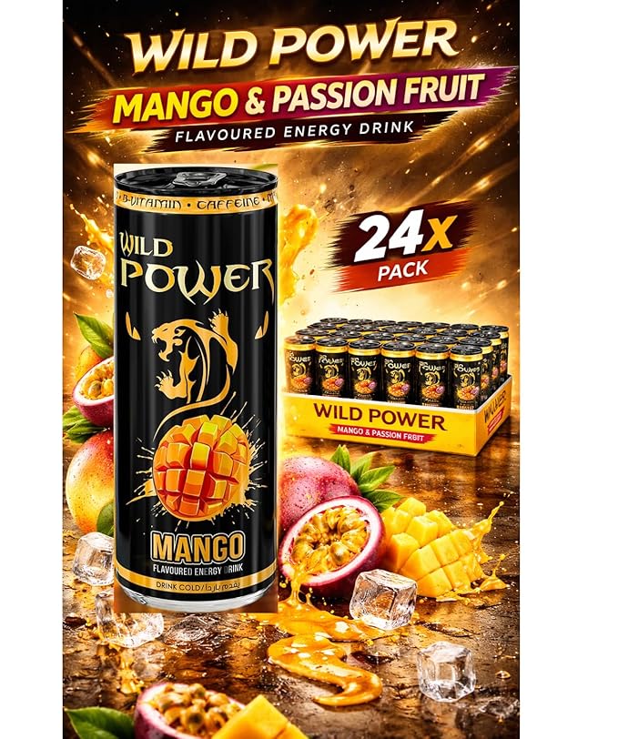 Wild Power Mango Energy Drink with a Hint of Passion Fruit 8.4 fl oz (250 mL) Slim Cans 24 Pack