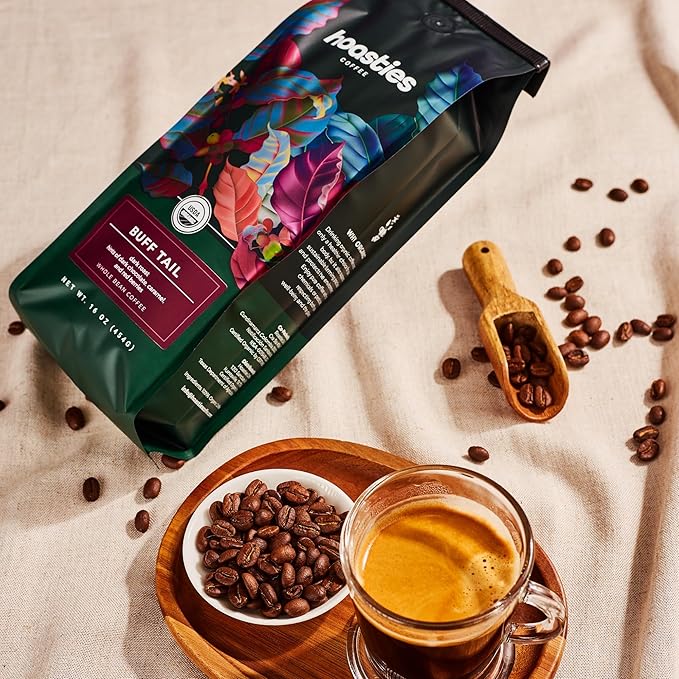 Hoasties Coffee Buff Tail - USDA Organic Dark Roast Whole Bean Coffee 100% Colombian Arabica Pesticide &amp Chemical-Free 16 oz