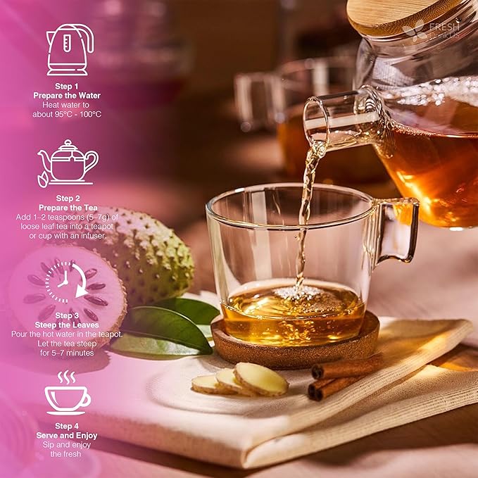 FreshDrinkUS Premium Happy Belly Tea | 135 Tea Bags | Herbal Tea Blend with Soursop Leaves Ginger Fennel Seed Lemon Balm Cinnamon Papaya Leaves &amp Rose Hip – Naturally Caffeine Free. Sugar Fr