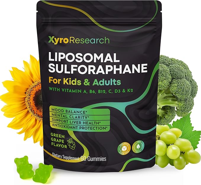 Liposomal Sulforaphane Gummies - 150mg Broccoli Sprout Extract with Vitamins Supplement for Kids Adults - Antioxidant Cellular Health &amp Liver Detox Support - Non-GMO Vegan Sugar-Free