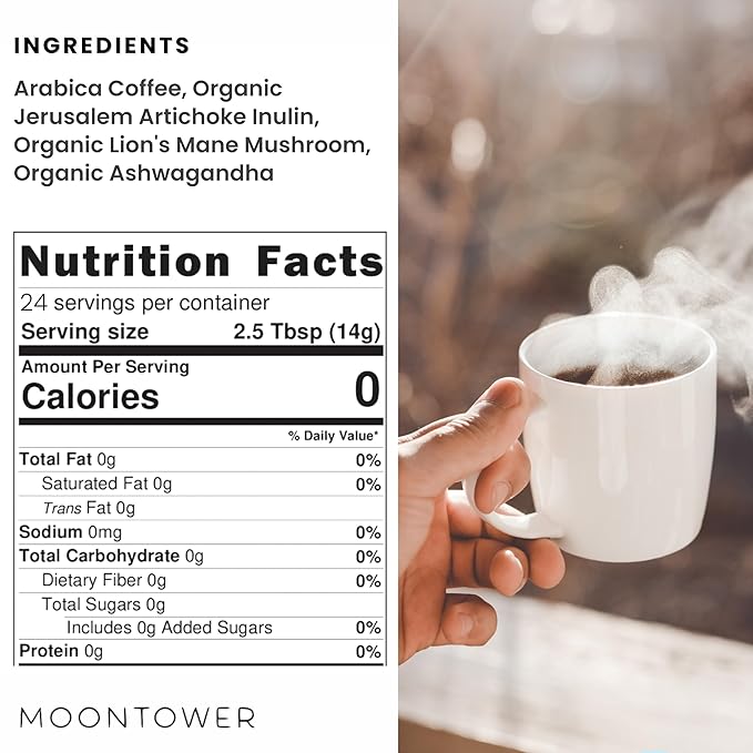 Gut Health Mushroom Coffee with Lion's Mane Prebiotic Fiber &amp Ashwagandha - Gut Health Blend for Focus &amp Stress Support - Natural Mushrooms Powder Mix for Digestive Wellness by Moontower