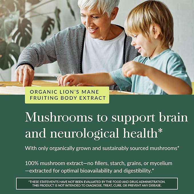 Gaia Herbs Lion's Mane Mushroom Gummies - Brain Support Supplement* - Made with Organic Lion's Mane Mushrooms - Free from Gluten Soy &amp Dairy - 60 Vegan Gummies (30 Servings)