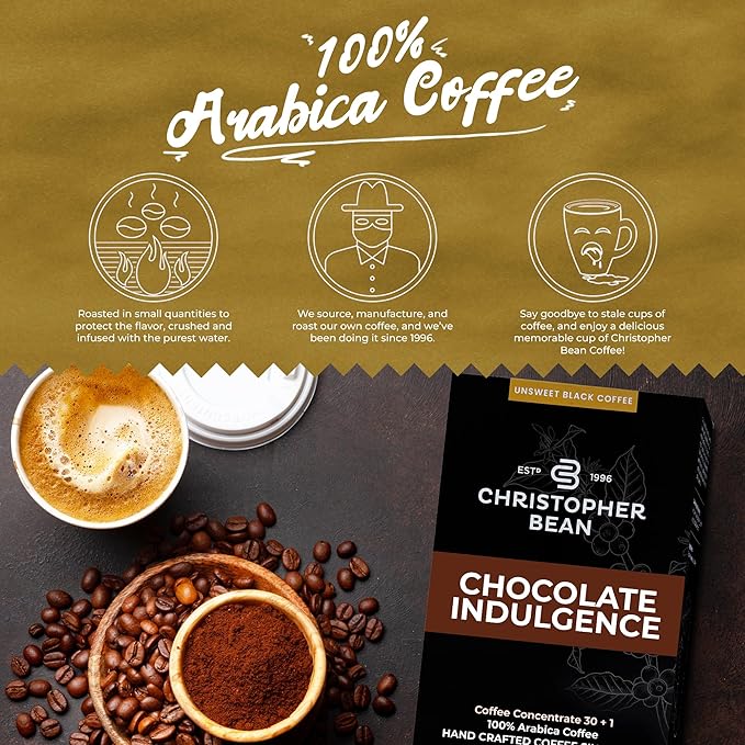 Christopher Bean Coffee - 396 servings 30 to 1 Blend Bag in Box Liquid Instant Coffee or Cold Brew Coffee Concentrate - Hot or Iced Coffee - Chocolate Indulgence