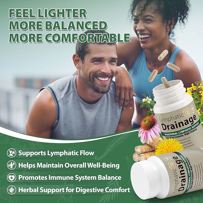 Lymphatic Drainage Capsules Natural Herbal Supplement for Immune Health &amp Fluid Balance with Echinacea Dandelion and Burdock 180 Capsules