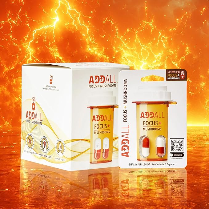 Addall Focus + Mushrooms Memory Supplement (12 Pack) #1 Effective Alternative Brain Supplement Substitute Pills Nootropic &amp Energy | No Crash | Science Backed Formula | 24 Capsules