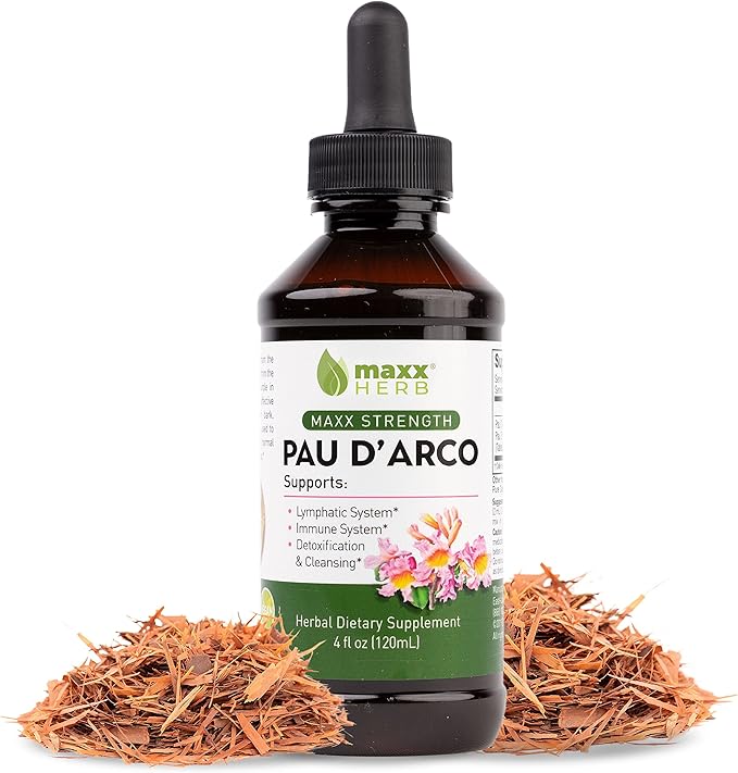 Maxx Herb PAU D'Arco Tincture - Max Strength PAU D Arco Extract for Immune Support Taheebo Tea Inner Bark Absorbs Better Than PAU Darco Capsules – 4 Oz Bottle (60 Servings)