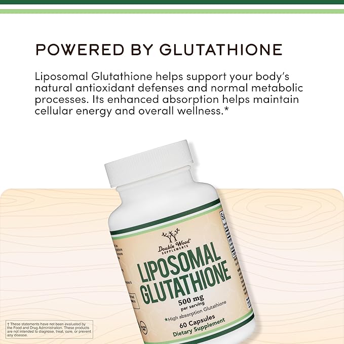 Liposomal Glutathione Supplement 500mg per Serving 60 Capsules (Vegan Safe Non-GMO) Max Absorption Liposomal Glutathione with Genuine Smell and Taste by Double Wood (Pack of 2)