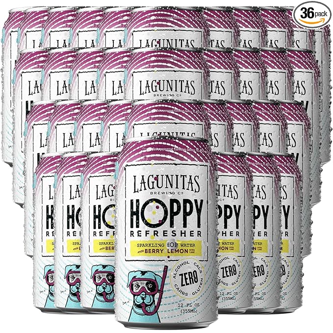 Lagunitas Hoppy Refresher Berry Lemon 36 Pack Non-Alcoholic Hop Water Drink | Refreshing Alcoholic Brew Substitute | 12oz Cans 0.0% ABV