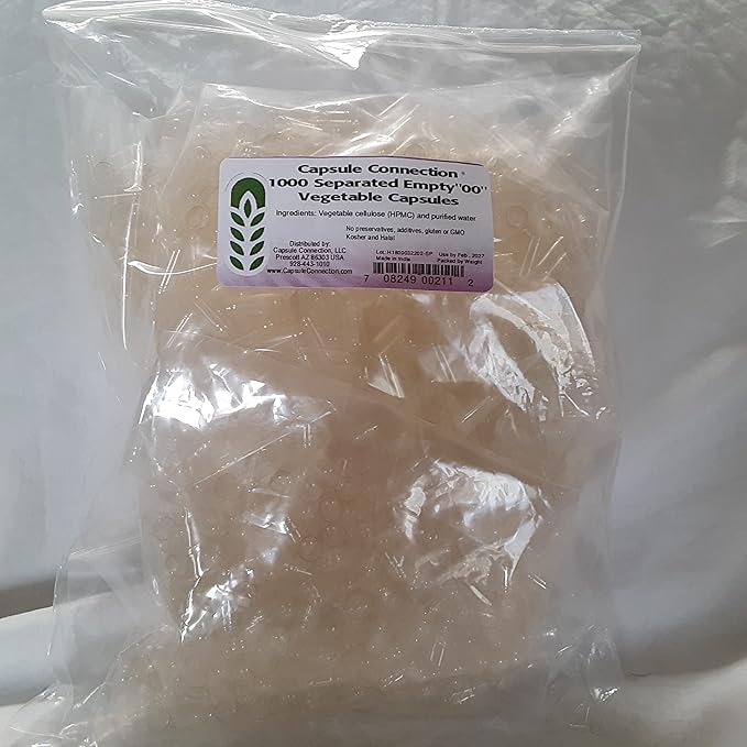 Capsule Connection 1000 Separated Empty Vegetable Capsules 00 Size Vegan &amp Vegetarian resealable Bag