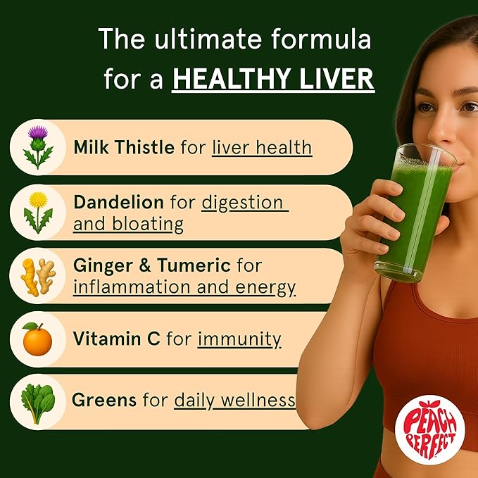 Peach Perfect Liver Hero – Premium Liver Detox and Bloat Support Powder for Women | Milk Thistle Dandelion Turmeric Ginger Chlorophyll and Vitamin C | Daily Energy Digestion and Skin Clarity | Ju
