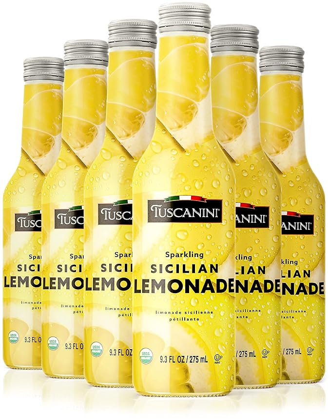Tuscanini Organic Sparkling Lemonade 9.3oz (6 Pack) | No Food Coloring or Artificial Flavors | Product of Italy | Premium Glass Bottle | Sparkling Party Drink