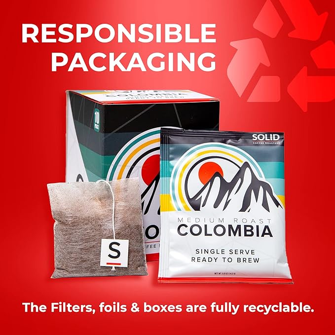 Colombia Medium Roast Coffee Tea Bags Single Serve Coffee in Tea Bags for On-the-Go Brew Cold Brew Bags Alternative to Instant Coffee Packets Single Origin Box of 10 - SOLID Coffee Roaster’s