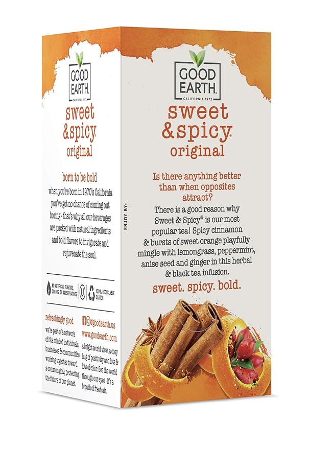 Good Earth Herbal &amp Black Tea Sweet &amp Spicy 18 Count Tea Bags (Pack of 6) (Packaging May Vary)