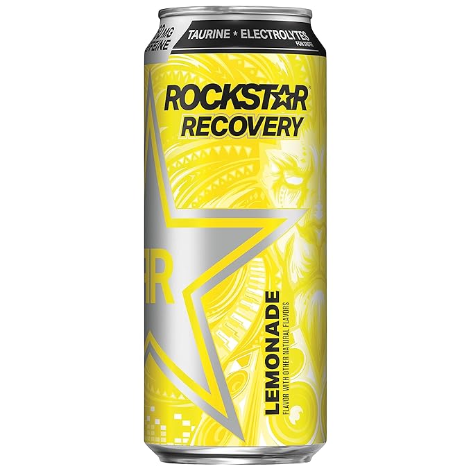 Rockstar Recovery Lemonade Energy Drink Caffeine and Electrolytes 16oz (24 Pack) (Packaging May Vary)