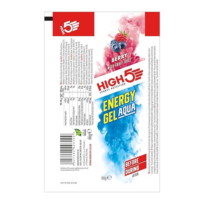 HIGH5 Energy Gel Aqua Liquid Quick Release Energy On The Go from Natural Fruit Juice (20 x 66g Sachets) (Berry)