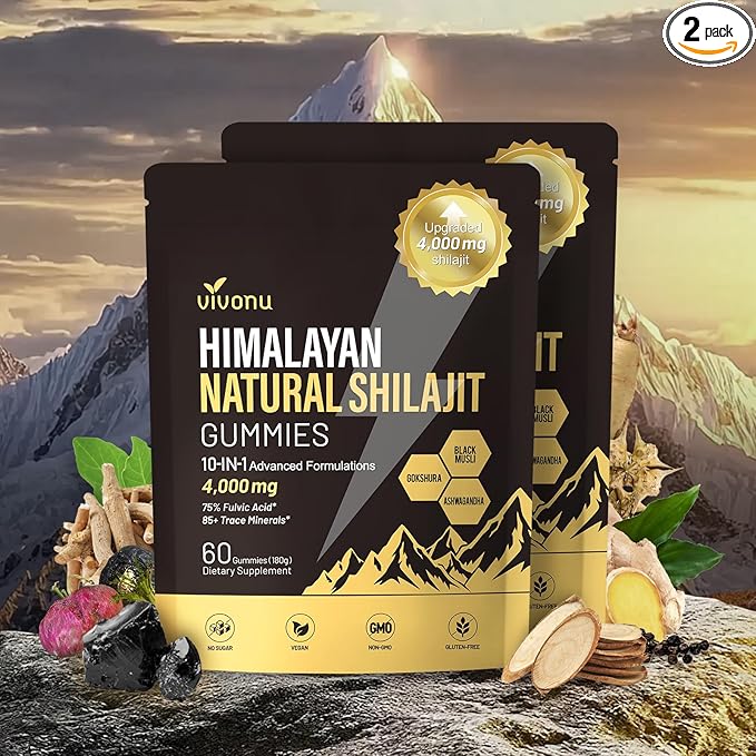 VivoNu Pure Himalayan* Shilajit* Gummies micronutrient Supplement Himalayan Premium Ingredient with Shilajit Ashwagandha Gokshura Fulvic Acid &amp 85+ Trace Minerals I for Men Women (4000MG/2 B