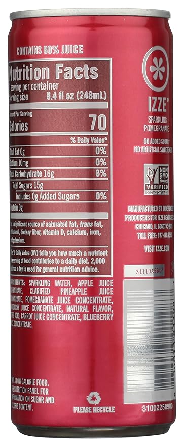 IZZE sparkling Juice Pomegranate 8.4 oz can