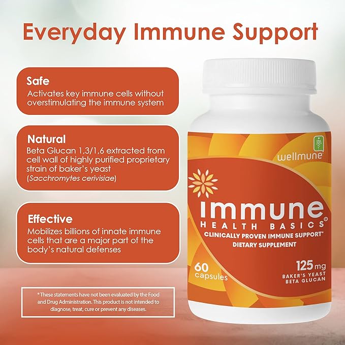 Ultra Strength Immunity - Clinically Proven Immune Support - Wellmune Highly Purified Beta Glucan - Gluten-Free Non-allergenic Non-GMO and Vegan Capsules - 60 Capsules 125 mg