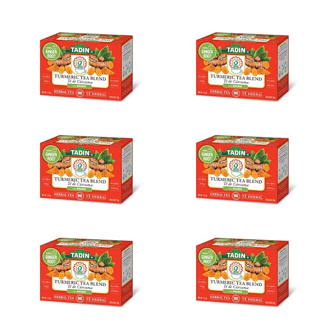 Tadin Turmeric Tea Blend Herbal Tea Caffeine Free Tea Decaf Tea Tea Packets for Hot Tea 24 Tea Bags Per Box Pack of 6