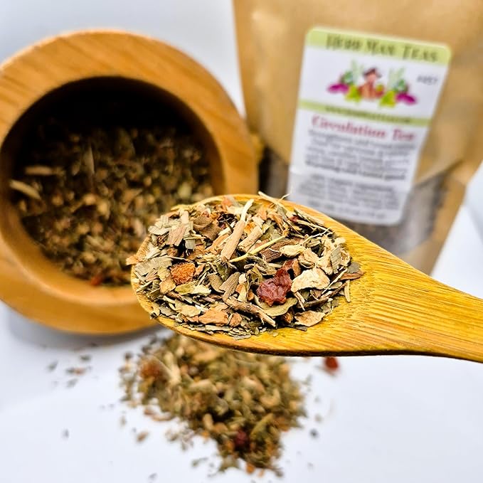 CIRCULATION TEA – Helps strengthen and tone veins supports warmth in the extremities helps reduce excess fluid in the legs – formulated by master herbalist Khabir – 100% Organic Non-GMO