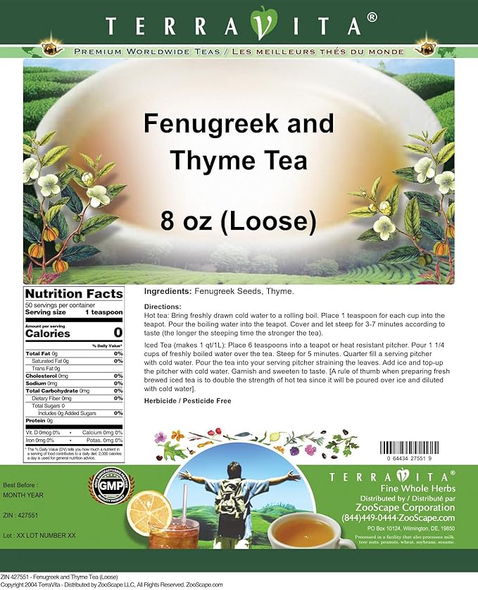 Fenugreek and Thyme Tea (Loose) (8 oz ZIN: 427551) - 2 Pack