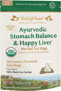 DelighTeas Ayurvedic Herbal Stomach &amp Liver Tea Bags | Eco-Friendly Compostable Pyramids | Organic Milk Thistle Fennel Ginger Peppermint &amp Licorice | Caffeine-Free Kosher | 30 Tea Bags 4g