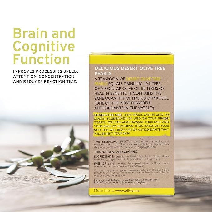 Organic Olive Leaf Extract Capsules PowerUp Pearls by OLIVIE Hydroxytyrosol Supplement Antioxidant Polyphenols Immune &amp Brain Support 100g