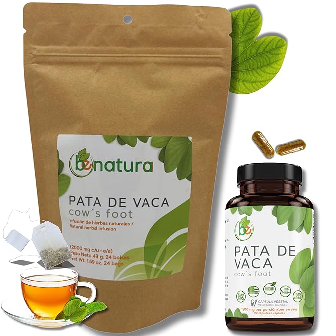 Pata de Vaca Té (Cow's Foot Tea) – 24 Bags – 100% Natural Infusion – Vegan Non-GMO Gluten-Free + Pata de Vaca Capsules – 1500 mg Per Serving 90 Veggie Caps – Organically Grown – 100% Natural Premi