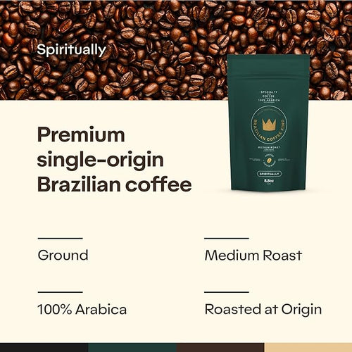 4-Pack Specialty Coffee Spiritually – Arabica Roasted and Ground in Brazil – Smooth Reflective Flavor with Fruity and Spicy Notes – Carefully Harvested Medium Roast – Brazilian Coffee King