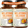 Melatonin 3mg Sleep Aid with L-Theanine &amp Valerian Root – Turmeric Curcumin Supplement with Ginger &amp Black Pepper – Organic Turmeric Supplement for Sleep Calm and Stress Relief Support – 2 Pa