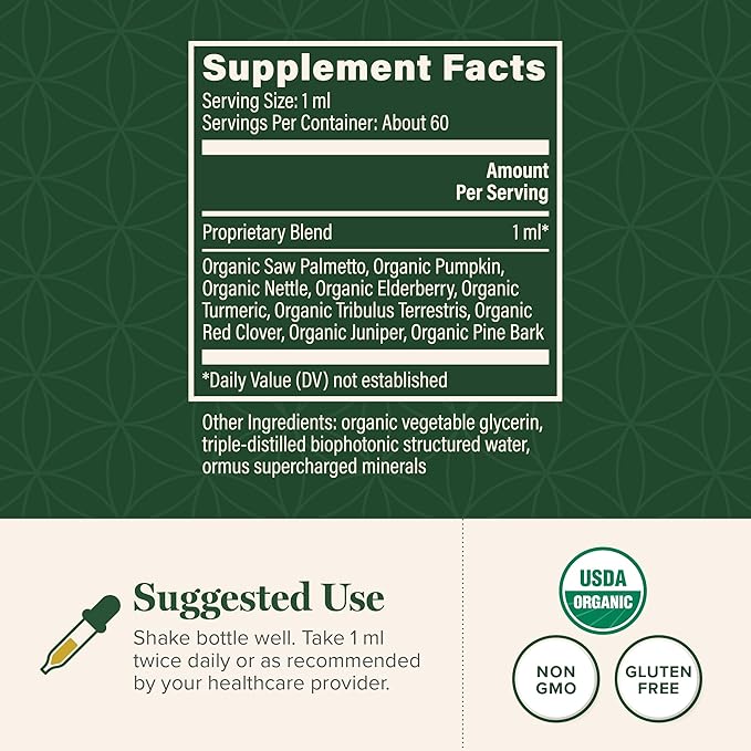 Global Healing Organic Prostate Health - Mens Health Supplement - Prostate Supplements Help Urinary Bladder Control Frequent Urination Relief Reduces Bathroom Trips - 2 Fl Oz