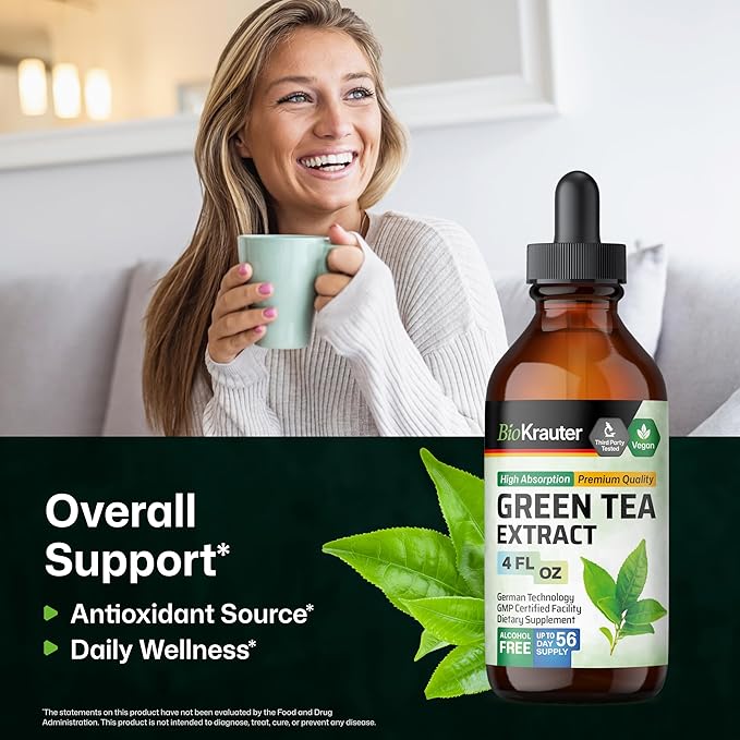 BIO KRAUTER® Green Tea Extract - Liquid Pure Vegan Green Tea Supplement 680 mg per Serving 4 Fl.Oz 56-Day Supply - Natural Antioxidant &amp Immune Support Used for Daily Wellness - Alcohol &amp Sug