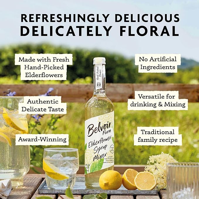 BELVOIR FRUIT FARMS Elderflower Syrup Mixer | Hand-Picked Flowers | Makes Up To 22 Glasses | Traditional Family Recipe | 500ml (16.9 fl oz) each [Pack of 2]