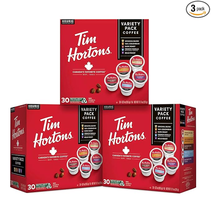 Tim Hortons Coffee Variety Pack Single-Serve K-Cup Pods Compatible with Keurig Brewers 90ct K-Cups Total Red