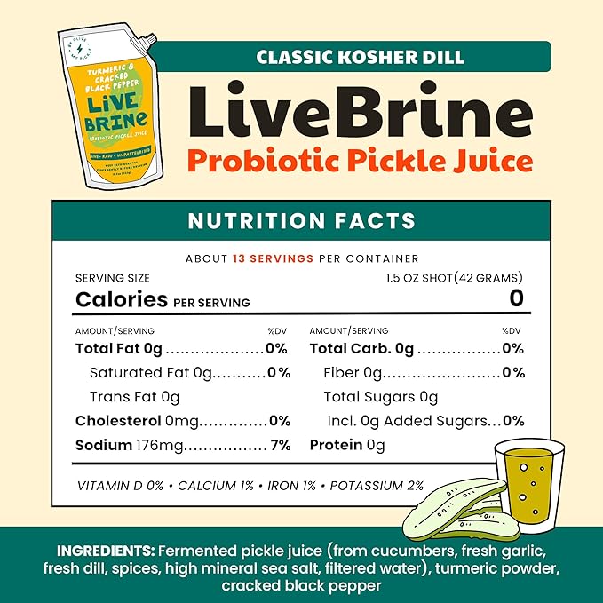 Olive My Pickle Probiotic Pickle Juice - 117 Ounces | 6 Pack of LiveBrine Turmeric &amp Cracked Black Pepper Pickle Juice with Natural Probiotics and Digestive Enzymes for Gut Health - 78 Pickle Shot