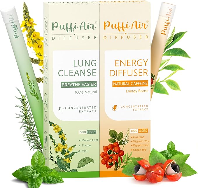 Herbal Diffuser Duo Detox and Energy Diffuser Pens with Extract of Mullein and Natural Caffeine 100% Natural Swap Home &amp Work Duo 600 Uses Each