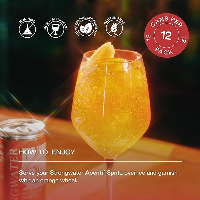 Strongwater Sparkling Spritz Aperitif - 12 Pack Cans (8.4 Fl Oz Each) - Premium Non Alcoholic Aperitif - Made with Filtered Rocky Mountain Water Gentian Grapefruit Quinine Real Cane Sugar