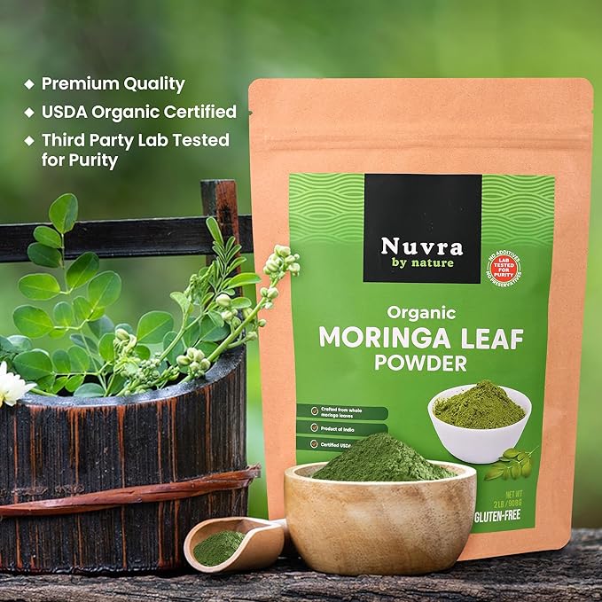 Nuvra by Nature Organic Moringa Leaf Powder – 2 lb | 100% Pure &amp Natural Superfood for Smoothies Tea &amp Lattes | Certified USDA Organic
