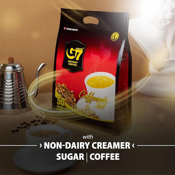 Trung Nguyen G7 Instant Coffee - 3-in-1 Roasted Ground Blend with Creamer &amp Sugar Vietnamese Coffee (50 Sachets)