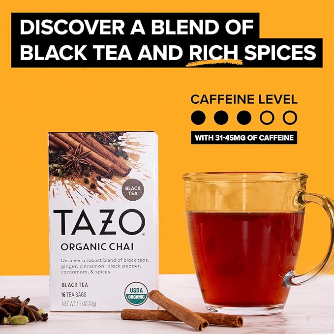 TAZO Tea Bags Regenerative Organic: Chai Black Tea Awake English Breakfast Black Tea &amp Earl Grey Tea 16 CT (1ea) (Variety Pack)