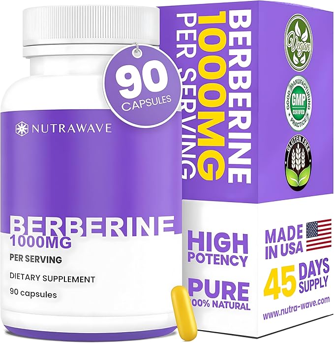 Nutra Wave Pure Berberine HCL 1000mg – Non-GMO Vegan Gluten Free – 90 Capsules