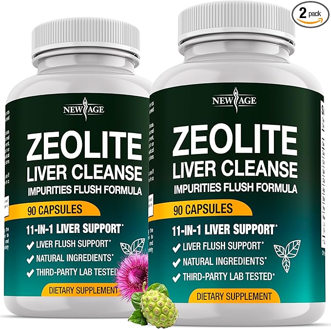 NEW AGE Liver Cleanse &amp Repair - Gut Health and Energy - Zeolite for Adults with Noni Glutathione NAC Chlorella Spirulina ALA Cilantro Milk Thistle &amp Shilajit - 180 Count