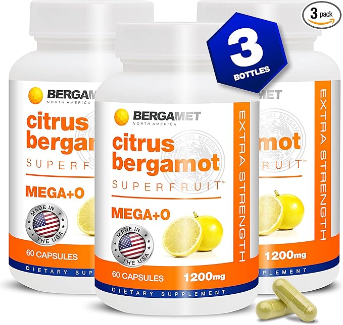 BergaMet Citrus Bergamot Supplement 170:1 Extract 1200mg per Serving 80% Polyphenols Italian Citrus Bergamot 180 Capsules 3 Months Made in the USA